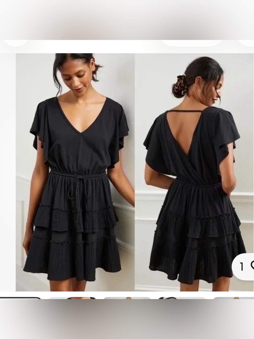 Daily practice Anthropologie Black V-Neck Tiered Mini Dress with Ruffle Skirt